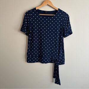 Talbots Short Sleeve Polka-Dot Blouse, Navy and White, Women's Size Small